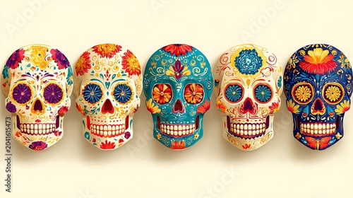 Día de los Muertos Calavera Illustration on Yellow Background