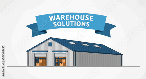 Photos Modern Warehouse Building with Loading Docks and Boxes, Logistics Solutions Conc