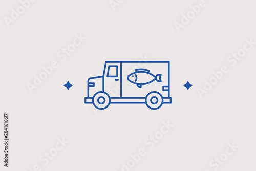 Konstfotografi Delivery truck line icon for fresh fish logistics