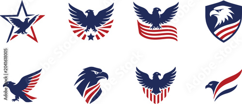 4th july patriotic eagle silhouette logos and icons