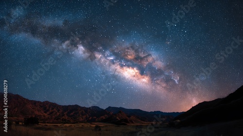 Majestic Milky Way Galaxy Arc Over Silhouetted Mountains
