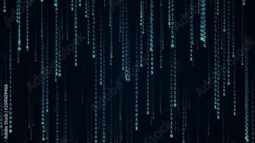 Digital binary code background with falling numbers, abstract data stream, matrix style technology concept