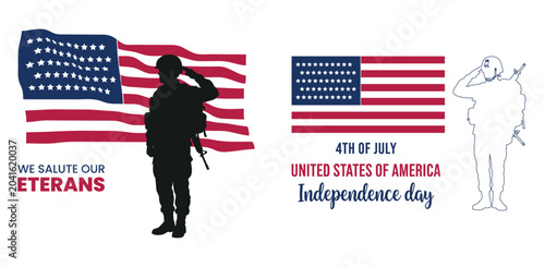Bild auf Leinwand United States Independence Day illustration with saluting soldiers and american