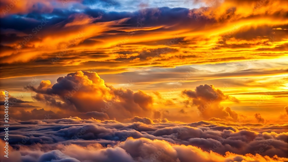 Fototapeta premium Stunning Golden Clouds Illuminated by Dramatic Sunset Light