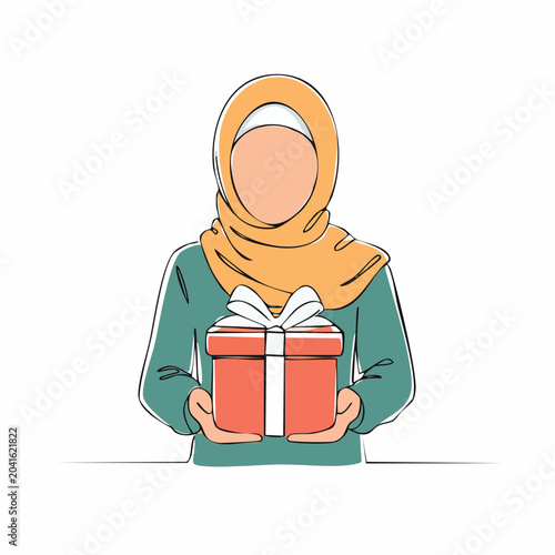 Woman in Hijab Holding a Gift Box