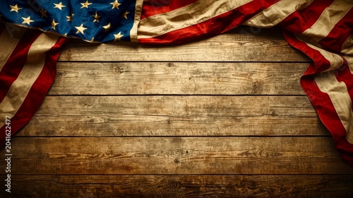 american flag on wooden background