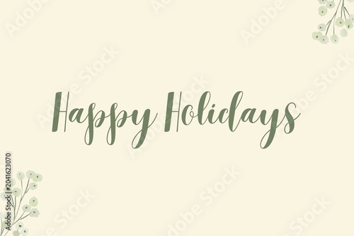 Minimal Happy Holidays Green Leaf Background