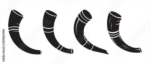 Foto Set of four black viking drinking horns vector illustrations.