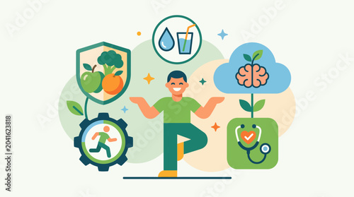 Man in yoga pose with brain.