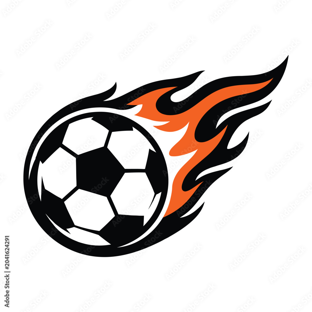 Fototapeta premium Soccer ball in flames during a dynamic match with energetic motion isolated on white background
