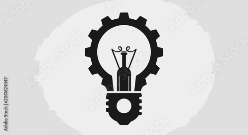 Black and white gear light bulb icon concept.