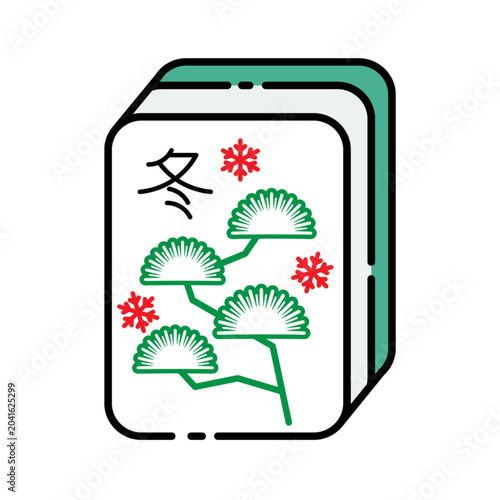 Cute cartoon style Chinese Mahjong illustration with simple, clean outline details