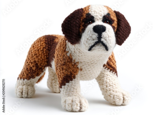 Knitted St Bernard Puppy Dog White Background Studio Shot Adorable Canine Companion