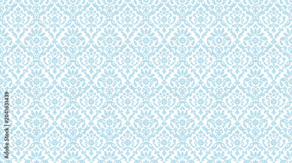 Fototapeta premium Light blue damask pattern wallpaper texture suitable for design backgrounds and decorative projects.
