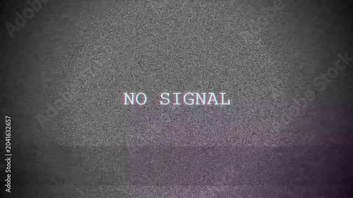 No signal text on static television screen background with glitch effect