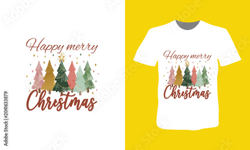 Christmas T Shirt Design with Santa Claus and Festive Holiday Elements.