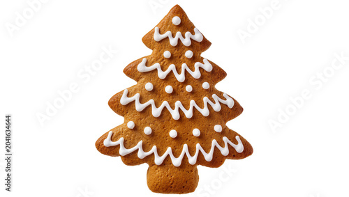 Obraz na plátně Christmas tree gingerbread cookie with white icing decoration