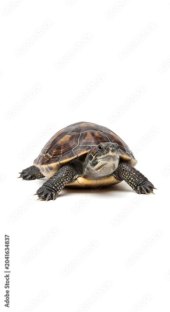 Obraz premium Small Brown Turtle Resting on Clean White Studio Background