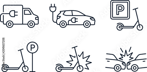 Cuadro en lienzo Sustainable urban mobility icons set with electric transport charging stations and scooter safety concepts