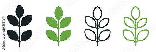 Tableau sur toile High Fiber Icon Set Vector Illustration, Plant Leaf and Wave Symbols for Digesti