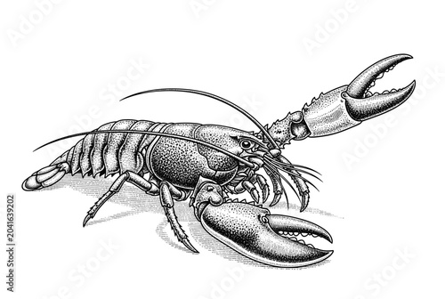 Slika na platnu Antique engraving style lobster in side view with realistic anatomy and fine lin