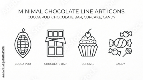 Tableau sur toile Minimalist chocolate icons set including cocoa pod chocolate bar cupcake and can