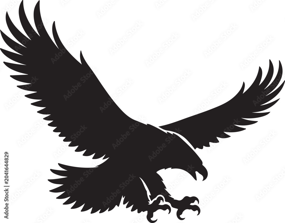 Fototapeta premium Dramatic Black Silhouette of Abstract Bird in Flight Against Bright Sky Background