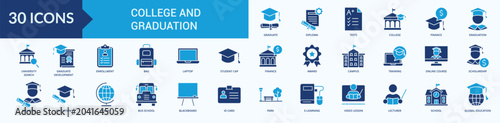 Foto College Graduation Icon Set Flat Blue Style