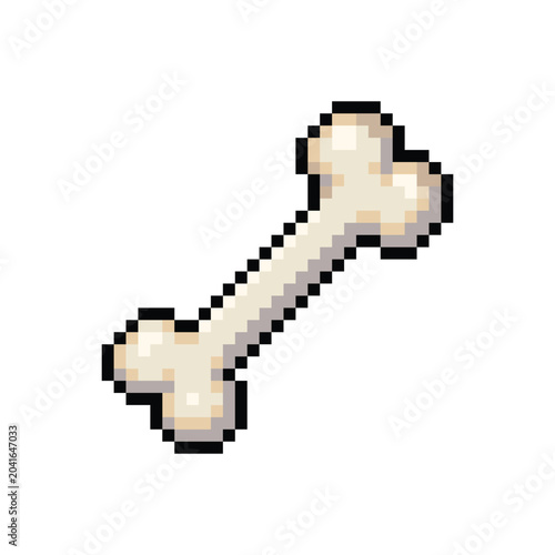 Classic white dog bone 8 bit retro pixel style game asset