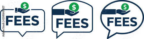 Fees icon set hand holding money payment costs and financial charges