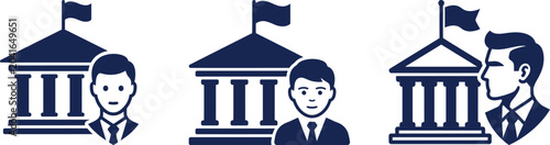 Government building and official icon set legal and political illustration