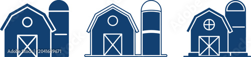 Farm barn and silo icon set