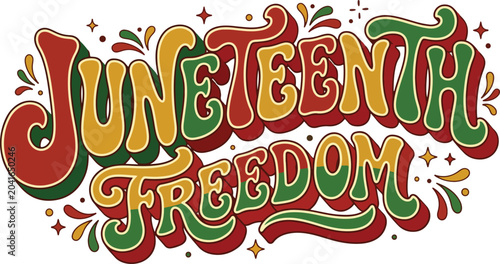 Retro 1970s groovy Juneteenth freedom typography vector