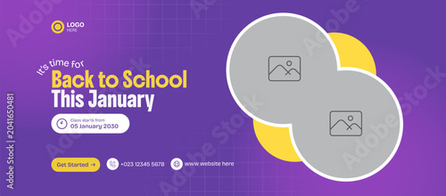 School Admission Web Banner and Facebook Cover Template with Photo Placeholders
