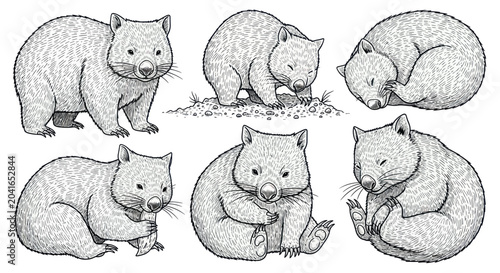 Tableau sur toile Collection of wombats in various poses.