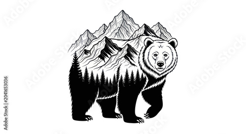 Bild auf Leinwand Black and white grizzly bear portrait.