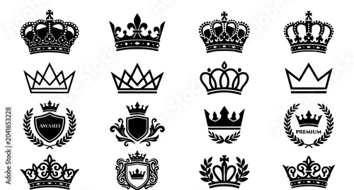 Foto Modern crown icon vector collection black white royal luxury emblem set design