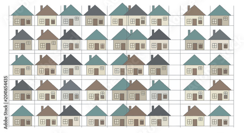 Photos Suburban Housing Grid Pattern: Colorful Houses Arranged in Rows and Columns