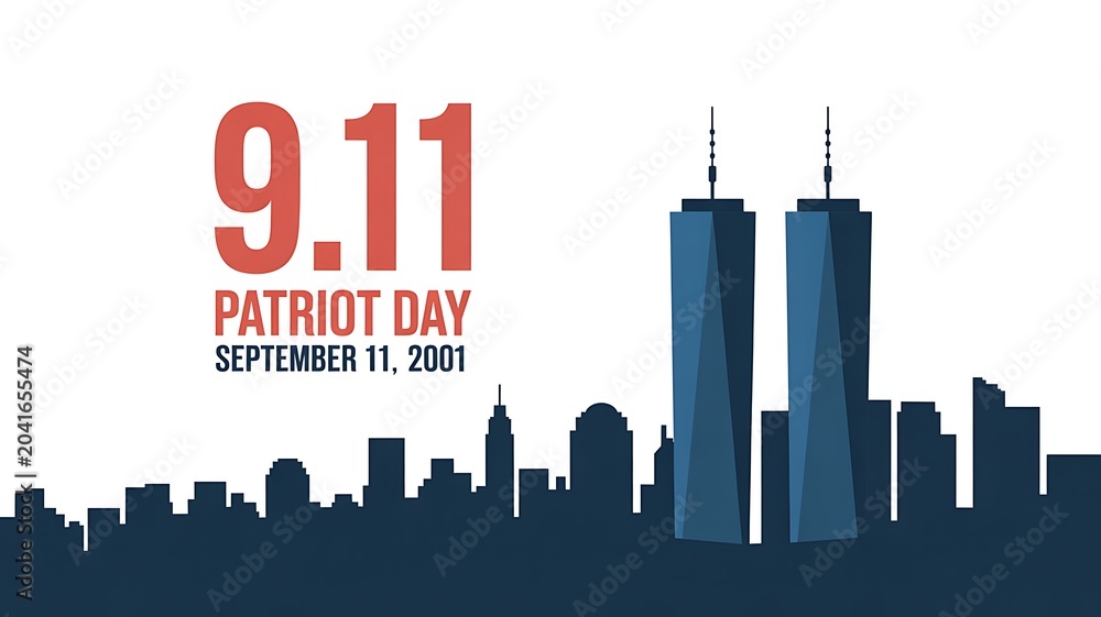 Fototapeta premium 911 patriot day memorial graphic with twin towers silhouette