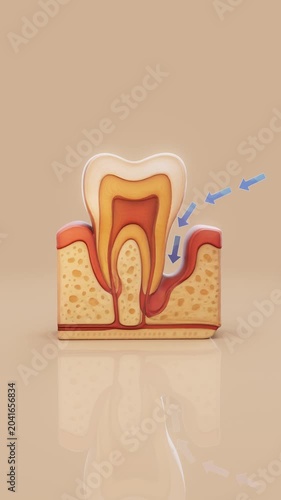 Conceptual 3D animation of periodontitis in vertical format