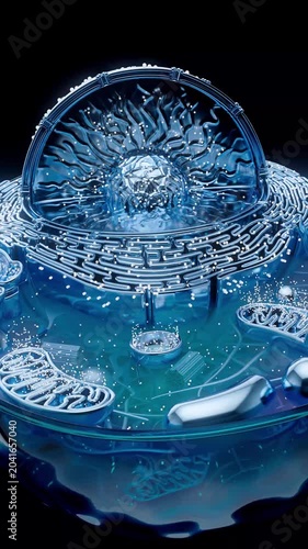 Conceptual 3D animation of a biological cell in vertical format