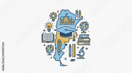 Argentina Education Concept with School Symbols and Map Outline.