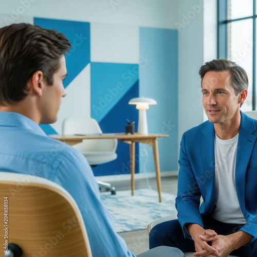 Professional Counseling Session: Two Men Engage in a Meaningful and Private Conversation