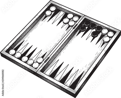 Engraved Backgammon Board Illustration for Classic Game Enthuias