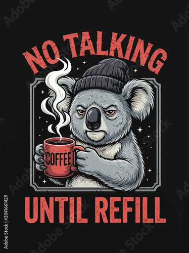 Canvas Print Koala Holding Coffee Mug.
