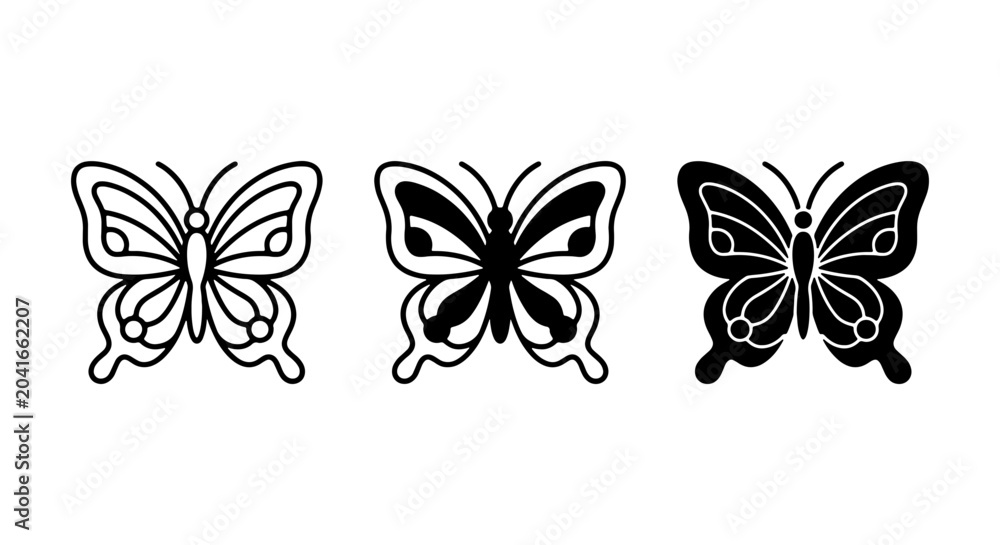 Fototapeta premium Butterfly Icons Set, Vector Graphics, Delicate Insect Silhouettes, Nature Elements