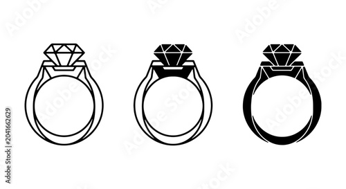 Foto Diamond Ring Icons, Engagement Jewelry Vector Set, Luxury Gemstone Symbol Collec