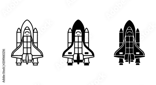 Space Shuttle Icons, Vector Set: Futuristic Exploration, Cosmic Journey, Sci-Fi Technology