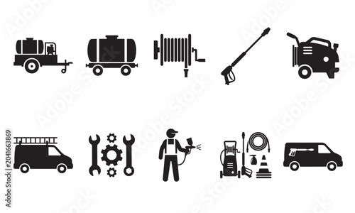 Schilderij op canvas Mobile Pressure Washing Black Icon Pack