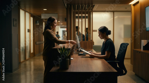 Patient Registration In A Modern Healthcare Center During Check-In Process